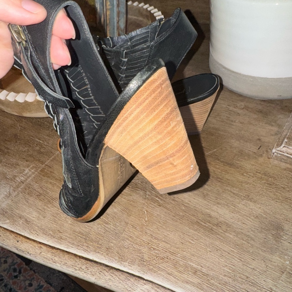 Paul Green MIRANDA Woven Leather Black Zip Up Heeled Peep Toe Sandals Heels 8 - Picture 4 of 7